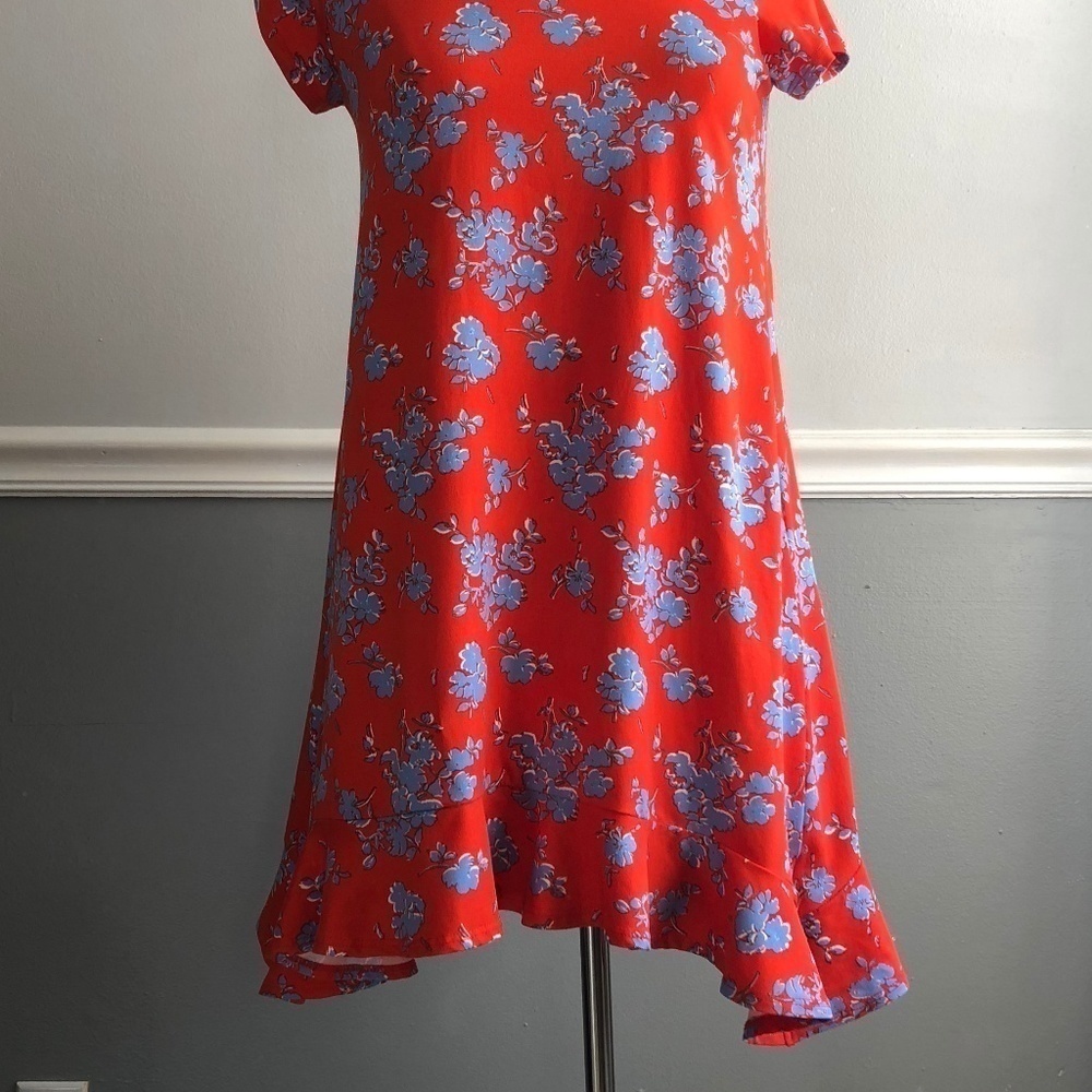 Copper Key Red and Blue Floral Ruffle Dress, Large - Picture 3 of 7